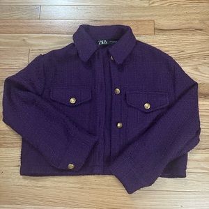 Zara purple tweed button down jacket, size XS